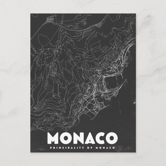 Cartão Postal Mapa de Viagem Antigo de Mônaco (Frente)