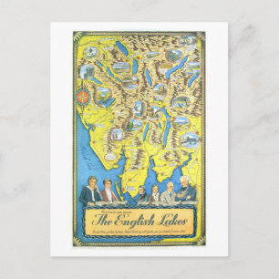 Cartão Postal Mapa de Viagem Antigo do Distrito dos Lagos na Ing