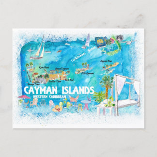 Cartão Postal Mapa de Viagem com Estradas Ilustrado das Ilhas Ca
