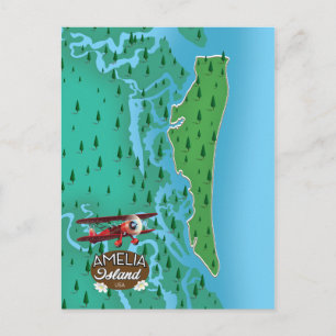 Cartão Postal Mapa de viagem da Amelia Island.