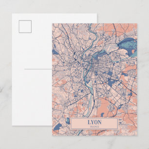 Cartão Postal Mapa de Viagem da Cidade Arejada de Lyon França