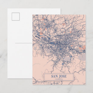 Cartão Postal Mapa de Viagem da Cidade Arejada de San Jose Calif