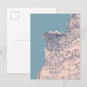 Cartão Postal Mapa de Viagem da Cidade Ventilada de Beirute Líba