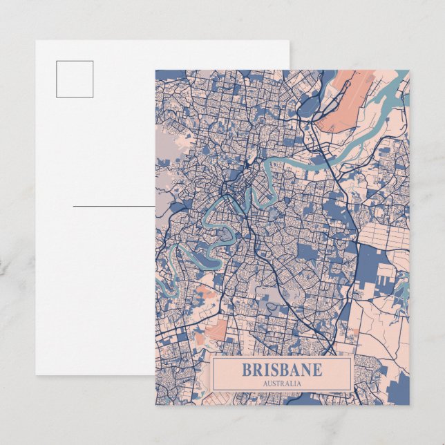 Cartão Postal Mapa de Viagem da Cidade Ventilada de Brisbane Aus (Frente/Verso)