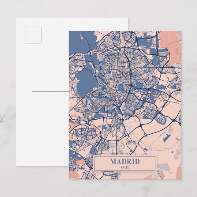 Cartão Postal Mapa de Viagem da Cidade Ventilada de Madrid Espan (Frente/Verso)