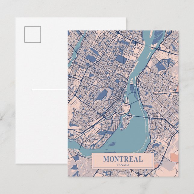 Cartão Postal Mapa de Viagem da Cidade Ventilada de Montreal Can (Frente/Verso)