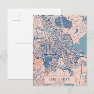 Cartão Postal Mapa de viagem da cidade ventosa de Amsterdã Holan