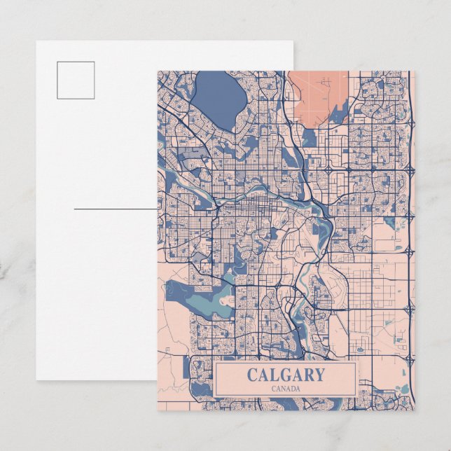 Cartão Postal Mapa de viagem da cidade ventosa de Calgary Canadá (Frente/Verso)