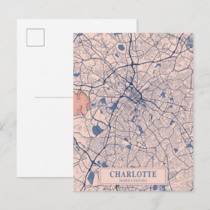 Cartão Postal Mapa de viagem da cidade ventosa de Charlotte Caro