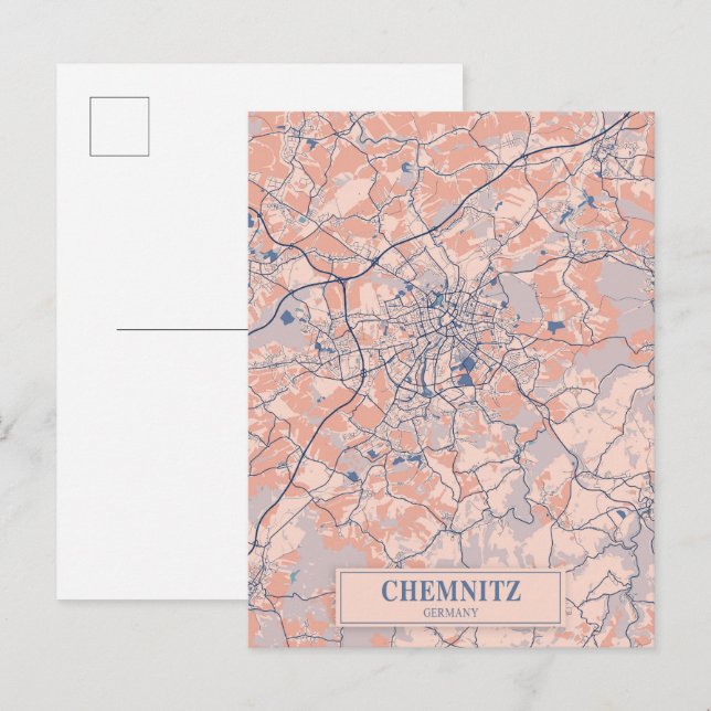 Cartão Postal Mapa de viagem da cidade ventosa de Chemnitz Alema (Frente/Verso)