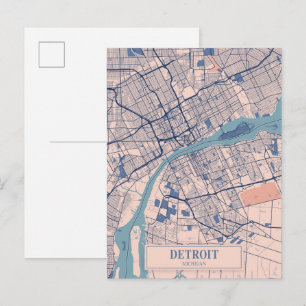 Cartão Postal Mapa de viagem da cidade ventosa de Detroit Michig