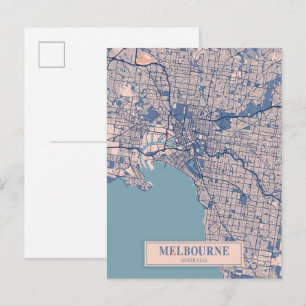 Cartão Postal Mapa de viagem da cidade ventosa de Melbourne Aust