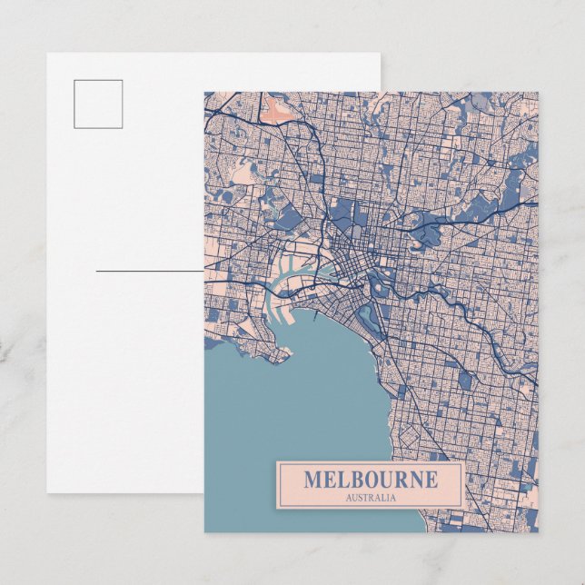 Cartão Postal Mapa de viagem da cidade ventosa de Melbourne Aust (Frente/Verso)