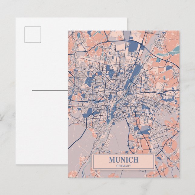 Cartão Postal Mapa de viagem da cidade ventosa de Munique Aleman (Frente/Verso)