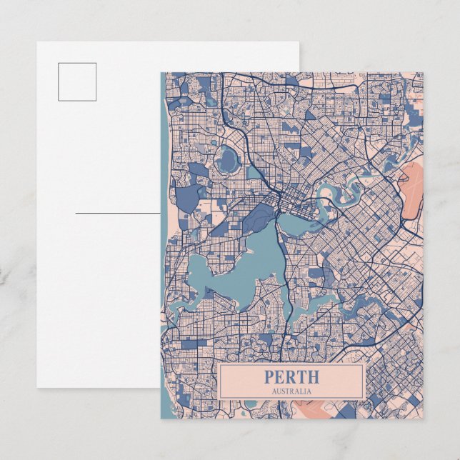 Cartão Postal Mapa de viagem da cidade ventosa de Perth Austráli (Frente/Verso)