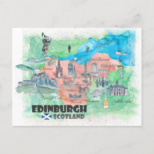 Cartão Postal Mapa de Viagem da Escócia de Edimburgo
