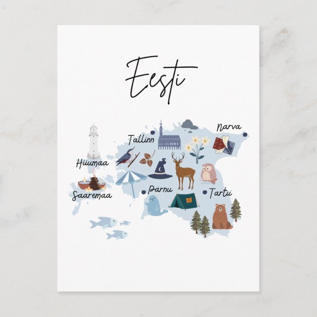 Cartão Postal mapa de viagem da Estônia (Frente)