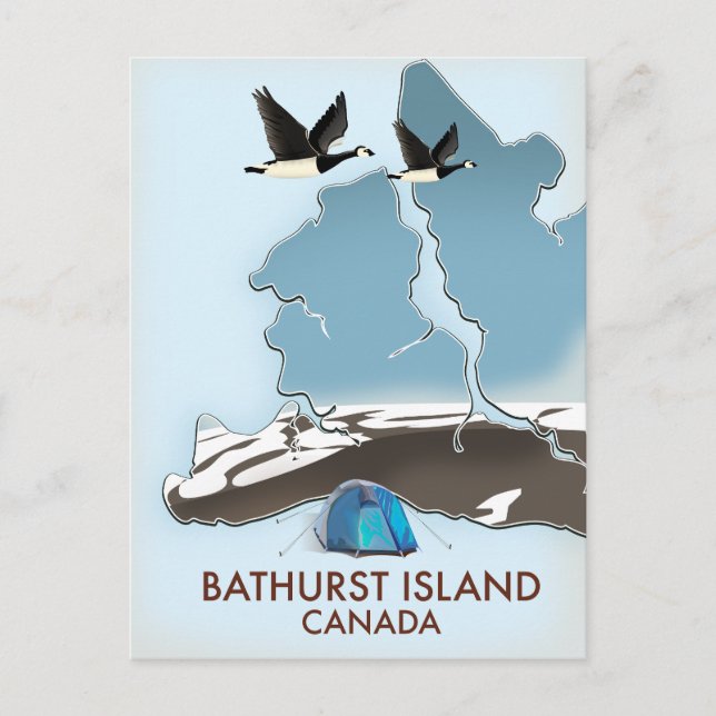 Cartão Postal Mapa de Viagem da Ilha Bathurst Canada (Frente)