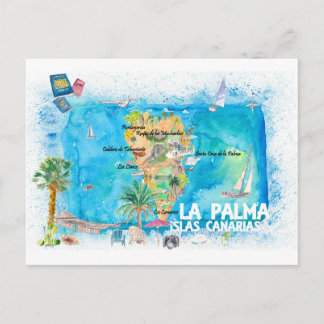 Cartão Postal Mapa de Viagem de La Palma Islas Canaria
