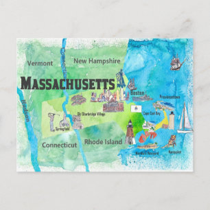Cartão Postal Mapa de Viagem de Massachusetts