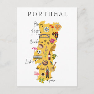 Cartão Postal mapa de viagem de Portugal