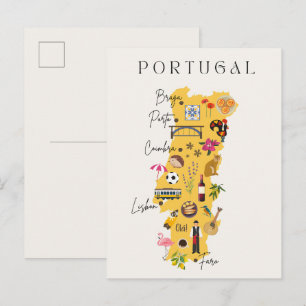 Cartão Postal Mapa de viagem de Portugal