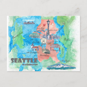 Cartão Postal Mapa de Viagem de Seattle Washington