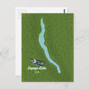 Cartão Postal mapa de viagem do estilo vintage do Lago Cayuga