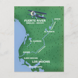 Cartão Postal Mapa de viagem do Rio Fuerte Sinaloa, México