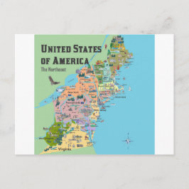 Cartão Postal Mapa de Viagem dos Estados Nordeste dos EUA - Nova