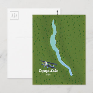 Cartão Postal Mapa de viagem estilo vintage do Lago Cayuga