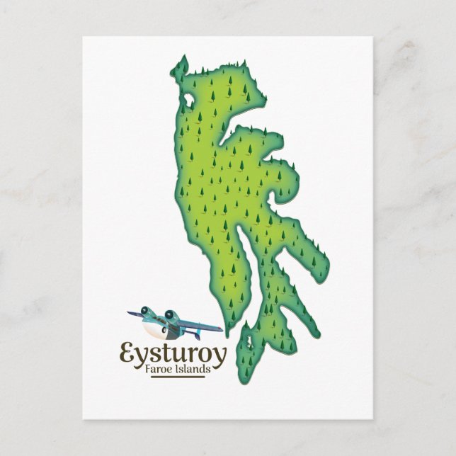 Cartão Postal Mapa de viagem Eysturoy Ilhas Faroé (Frente)