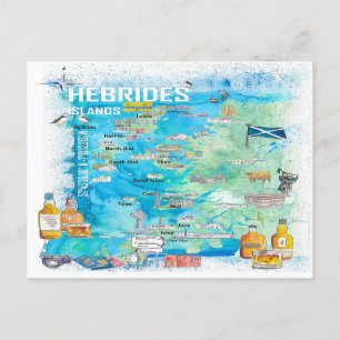 Cartão Postal Mapa de Viagem ilustrado das ilhas Hebrides