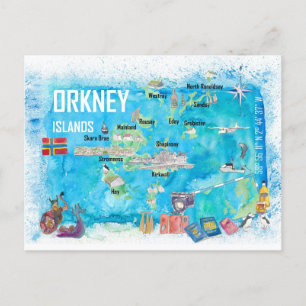 Cartão Postal Mapa de Viagem Ilustrado das Ilhas Orkney