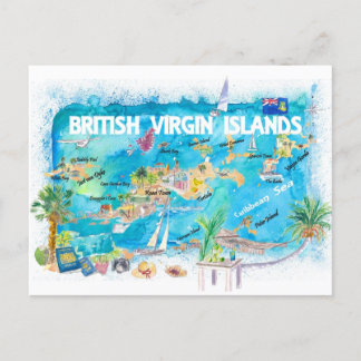 Cartão Postal Mapa de Viagem Ilustrado das Ilhas Virgens Britâni