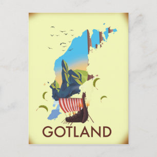 Cartão Postal mapa de viagem viking do Mar Báltico de Gotland