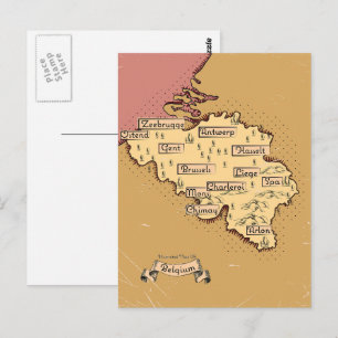 Cartão Postal Mapa de Viagens vintage da Bélgica