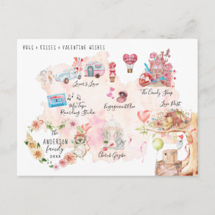 Cartão Postal Mapa de Vila do Dia dos Namorados em Aquarela Il