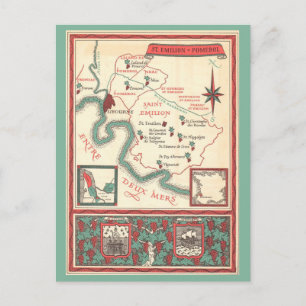 Cartão Postal Mapa de Vinho de Bordeaux de St. Emilion
