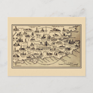 Cartão Postal Mapa de vinhos de Guildford, Surrey, Londres, Kent