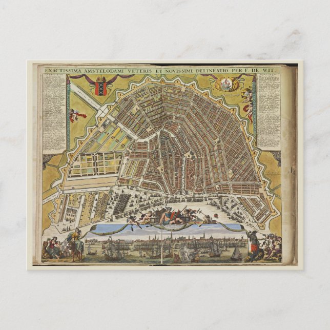 Cartão Postal Mapa de Vintage Amsterdam (Frente)