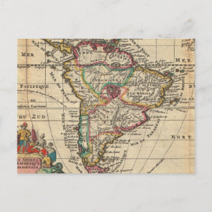 Cartão Postal Mapa de Vintage da América do Sul (1747)