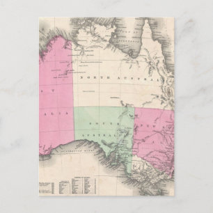 Cartão Postal Mapa de Vintage da Austrália (1862)