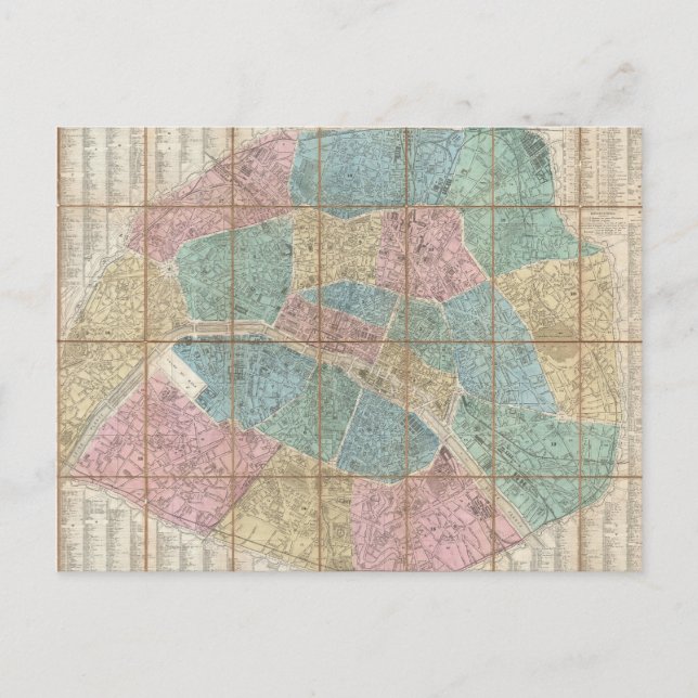 Cartão Postal Mapa de Vintage de Paris (1867) (Frente)