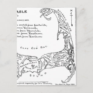 Cartão Postal Mapa de Vintage do Cabo Cod (1890)