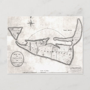 Cartão Postal Mapa de Vintage do Nantucket (1782)