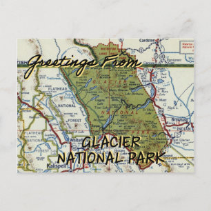 Cartão Postal Mapa de Vintage do Parque Nacional Glacier