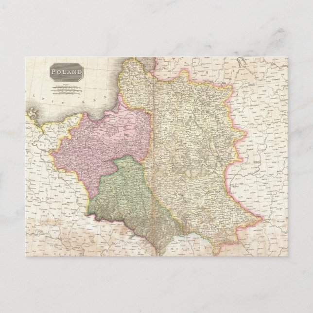 Cartão Postal Mapa de Vintage do Polônia (1818) (Frente)