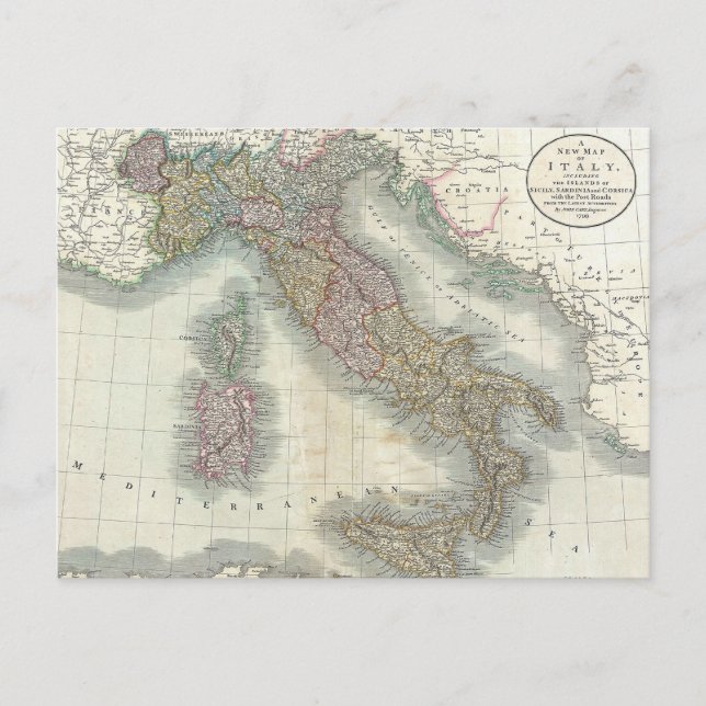 Cartão Postal Mapa de Vintage na Itália (Frente)