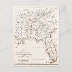 Cartão Postal Mapa de Vintage no Alabama Georgia Mississippi